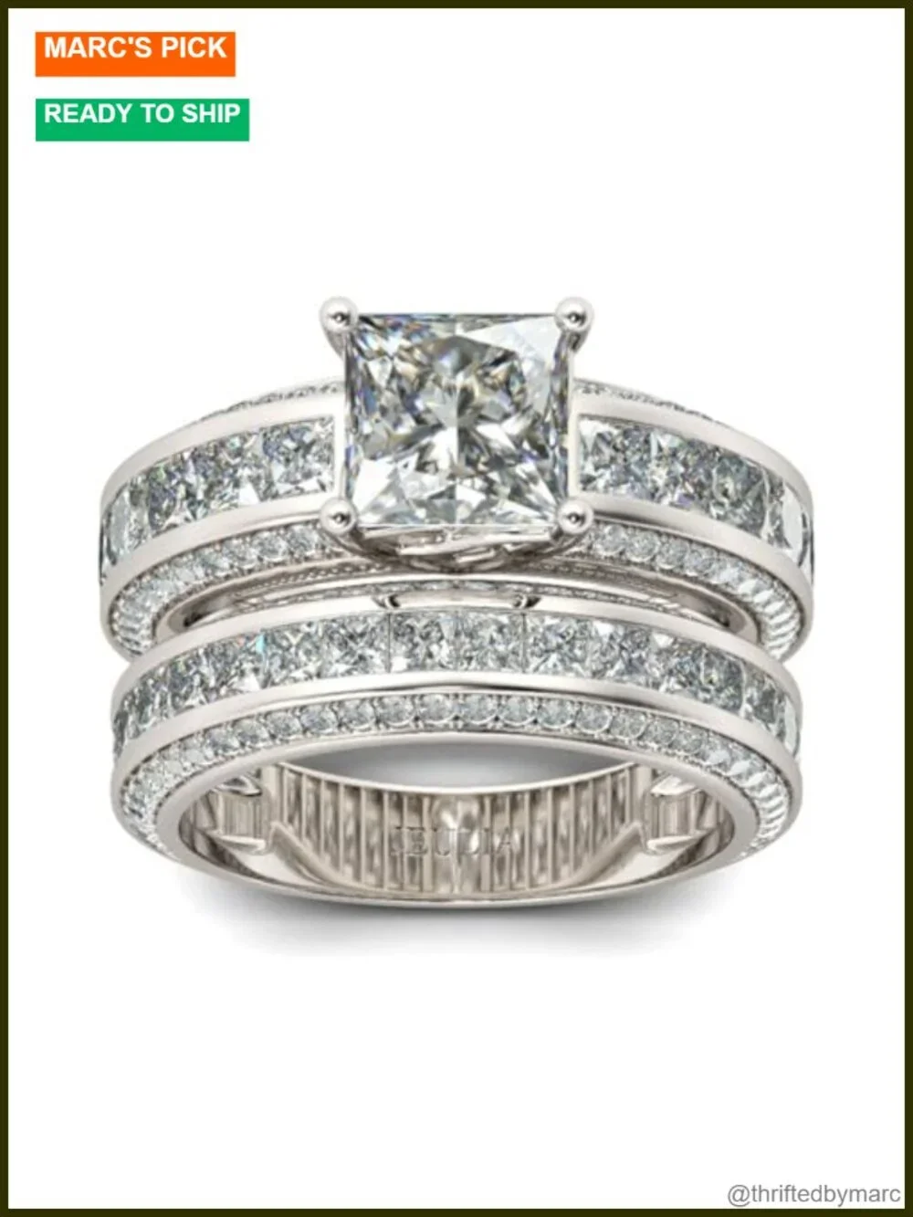 Sterling Silver Princess Cut Bridal Set Engagement Wedding Rings Cubic Zirconia